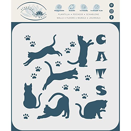 Stencil Company Katzen-Schablone, 21,5 x 21,5 cm (L) – Pet Friend Tier Feline Silhouette Zitat Schablonen zum Malen Vorlage von Stencil Company