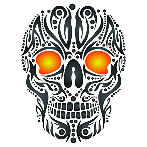 Totenkopf-Tattoo-Schablone – 11,5 x 15 cm (S) – Wiederverwendbare Tribal Ethnic Maori Wand-Schablone von Craft Kreatively