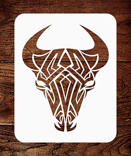 Tribal Bull Schablone – 16,5 x 20,5 cm – Wiederverwendbare Kuh-Tattoo-Stierkopf-Wandschablone – Verwendung auf Papierprojekten, Scrapbook, Tagebuch, Wände, Böden, Stoffmöbel, Glas, Holz usw. Tribal Bull Schablone – 16,5 x 20,5 cm – Wiederverwendbare Kuh-Tattoo-Stierkopf-Wandschablone – Verwendung auf Papierprojekten, Scrapbook, Tagebuch, Wände, Böden, Stoffmöbel, Glas, Holz usw. von Stencil Company