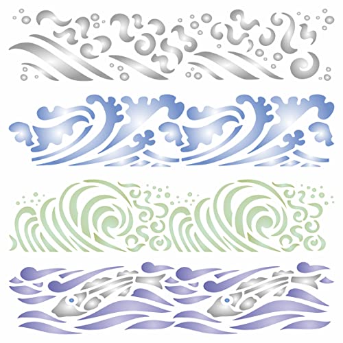 Wellen Schablone, 11,43 x 11,43 cm (S) – Meer Ozean nautische Küste Riff Bordüre Schablonen zum Malen Vorlage von Stencil Company