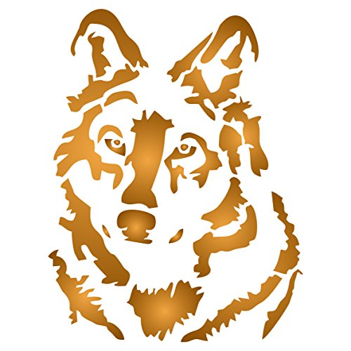 Wolf Schablone – 35,5 x 46 cm (L) – Wiederverwendbare Wandschablone mit Hund und Wildtier Wolfskopf von Craft Kreatively