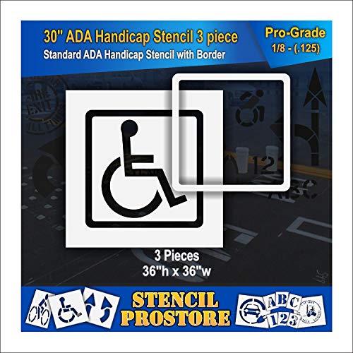 Parkplatz-Schablone – 76,2 cm – Handicap-Schablone mit festem Rand (5,1 cm Strich) – 3-teilige Schablone – 91,4 x 91,4 x 0,3 cm (128 mil) – Pro-Grade von Stencil ProStore