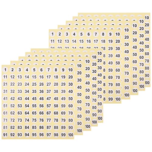 Steowsey 100 Blatt Nummernetiketten Aufkleber 1-100 Nummern Runde Aufkleber 0,4 Kleine Selbstklebende Nummernetiketten für das BüRo von Steowsey