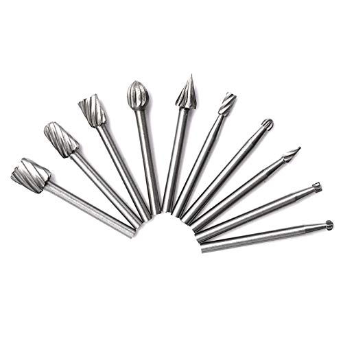 Steowsey 10Pcs Hss-Hartmetall-Rotationsschneidgrat-Satz-Schleifer-Bit 1/8 (3 Mm) Schaft-Holzbearbeitungs-Schnitzwerkzeuge von Steowsey