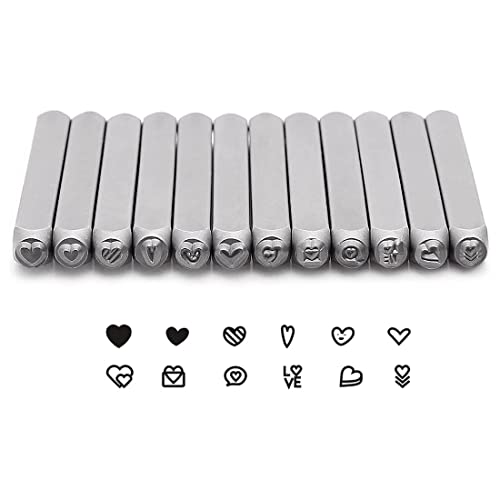 Steowsey 12-Teiliges HerzföRmiges (Liebe) Metallstempel-Set, 3 Mm (1/8) Metallstanzstempel-Set zum Stanzen Von Metall von Steowsey