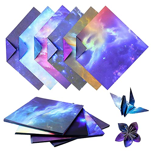 Steowsey 200 Blatt Galaxy Space Stars Pattern Origami-Papier, Doppelseitiges Farbiges Origami-Papier für Kunsthandwerk (6X6Zoll) von Steowsey