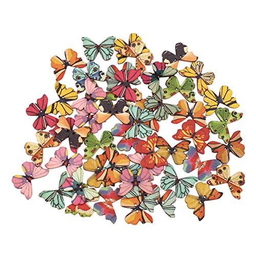 Steowsey 50 StüCk 2 LöCher Gemischt Schmetterling Holzknopf NäHen Scrapbooking Diy von Steowsey