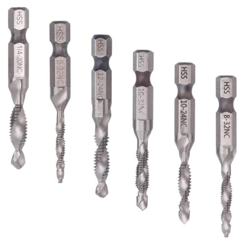 Steowsey 6 StüCk Bohrer Gewinde Bohrer Set Sechskant Schaft SAE Bohrer und Gewindebohrer Bit Set HSS 4341 Gewinde Bohrer Entgrat Bohrer Bit von Steowsey