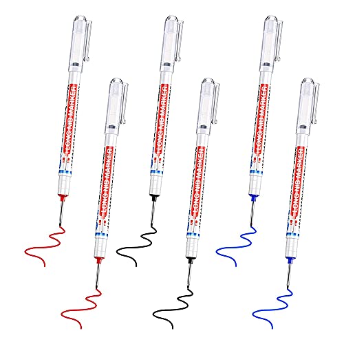 Steowsey 6 StüCke Kopf Loch Marker Multifunktions Langnasiger Marker Tiefes Bohrloch Carpenter Mark Wasserdicht Marker Stift von Steowsey