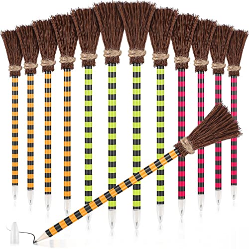 Steowsey Halloween Hexenbesen Bleistift Hexenbesen Stifte Zauberer Bleistift Besen Schreibstifte (12 StüCk) von Steowsey