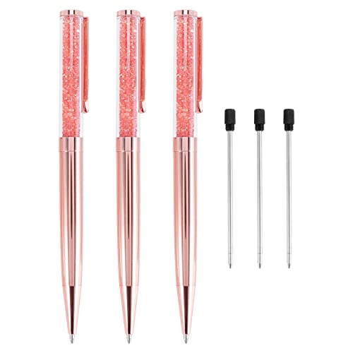 Steowsey Rose Gold Stift Bling Kristall Kugelschreiber Schwarzer Tintenstift mit 3 Zusaetzlichen Minen (Rose Gold 3 Pack) von Steowsey