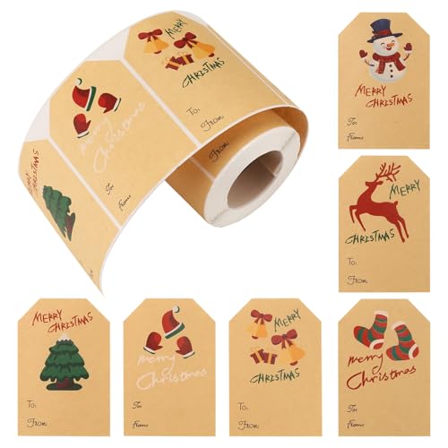 Steowsey Weihnachtsetiketten-Aufkleber, Weihnachtsgeschenketiketten-Aufkleber, 250 StüCk/Rolle, Weihnachtsgeschenketiketten, Urlaubsgeschenk-Aufkleber, 6 Stile von Steowsey