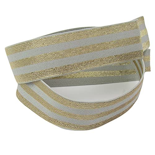 Gummiband mit Streifen, 40mm, elastisch, Elastic, nähen, Meterware, 1meter (grau-Gold) von Stephanoise