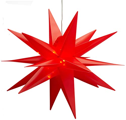 Stephans Möbelbörse 3D Leuchtstern inkl. warm-weißer LED Beleuchtung Weihnachtsstern Advent Stern Deko beleuchtet für Innen und Außen geeignet mit Timerfunktion 15 LEDs 25cm (Rot) von Stephans Möbelbörse