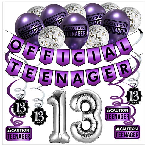 13. Geburtstag Dekorations Official Teenager (Englische Sprache) – Lila & Silber Deko-Set Geburtstag und Spiralgirlande – Party Zubehör von Sterling James Co.