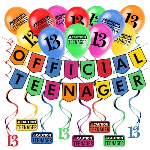 13. Geburtstagsdekoration Official Teenager (Englische Sprache) - Mehrfarbige Geburtstagsdekorationsset und Spiralgirlande - Partyzubehör von Sterling James Co.