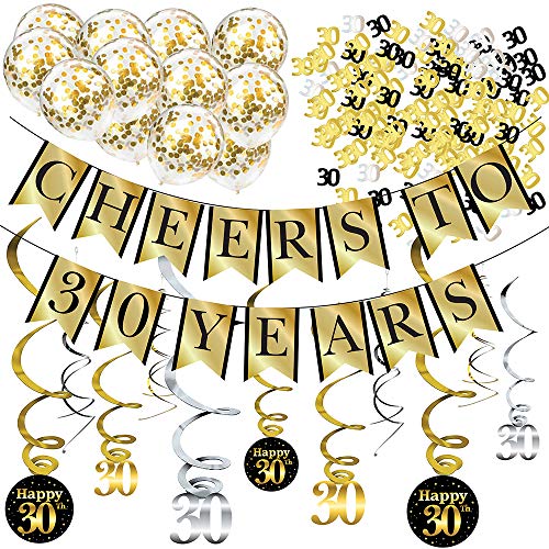 30. Geburtstag Party Dekorations-Set – Cheers to 30 Years Banner, Ballons, Wirbelgirlanden und Konfetti Partyzubehör für Geburtstage, Jahrestage und weitere Anlässe 30. Geburtstag Party Dekorations-Set – Cheers to 30 Years Banner, Ballons, Wirbelgirlanden und Konfetti Partyzubehör für Geburtstage, Jahrestage und weitere Anlässe von Sterling James Co.