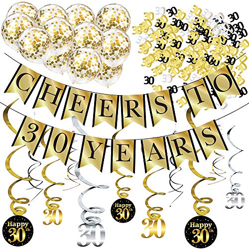 30. Geburtstag Party Dekorations-Set – Cheers to 30 Years Banner, Ballons, Wirbelgirlanden und Konfetti Partyzubehör für Geburtstage, Jahrestage und weitere Anlässe von Sterling James Co.