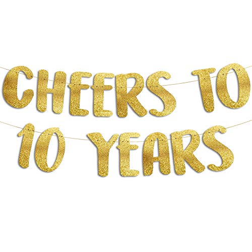 Goldfarbenes Glitzerbanner zum 10. Jahrestag und Geburtstag, Party-Dekoration von Sterling James Co.