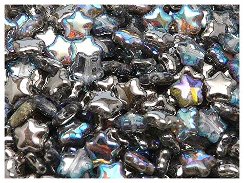 50 Stück Star® Bead® - Tschechische gepresste Glasperlen in der Form eines Sterns 8mm, Crystal Graphite Rainbow von Sterne Perlen