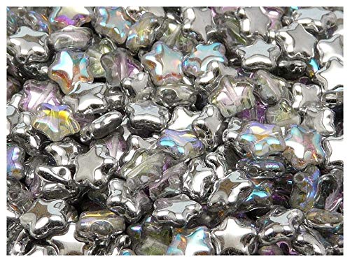 50 Stück Star® Bead® - Tschechische gepresste Glasperlen in der Form eines Sterns 8mm, Crystal Silver Rainbow von Sterne Perlen