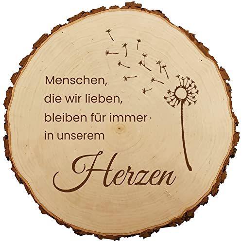 Baumscheibe 18cm, Holz-Gedenktafel, Grabschmuck, Trauer Gedenkschild, Andenken an Verstorbene, Grab-Dekoration, Pusteblume MotivTR6o von Sterngraf