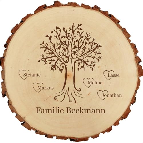 Baumscheibe 23cm mit Gravur (Namen) personalisiert, Familien Stammbaum/Lebensbaum, Holz Deko-Schild, Geschenk-Idee zu Geburtstagen/Weihnachten, Motiv D1 von Sterngraf