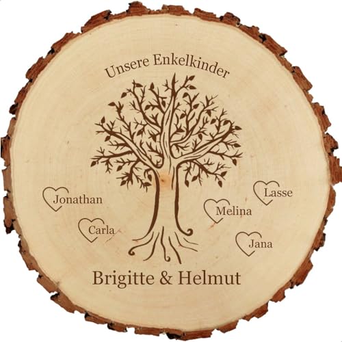 Baumscheibe 23cm mit Gravur (Namen) personalisiert, Stammbaum/Lebensbaum, Holz Deko-Schild Enkelkinder, Geschenk-Idee für Oma & Opa, Motiv D2 von Sterngraf