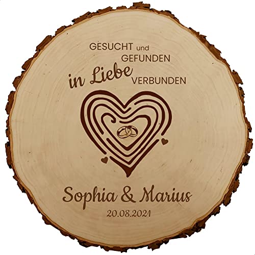 Baumscheibe 23cm mit Gravur (Namen) personalisierte Holz-Scheibe, Geschenke zur Hochzeit Vermählung Trauung, Hochzeitsgeschenke für Paare, Labyrinth MotivH7 von Sterngraf