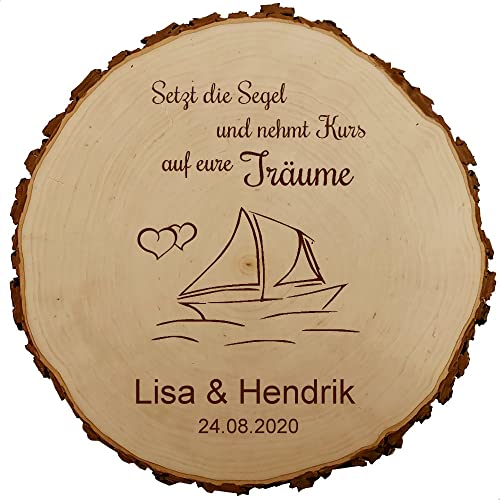 Baumscheibe 30cm mit Gravur (Namen, Datum) personalisierte Holz-Scheibe Segelboot, Hochzeitsgeschenke Geschenkidee Jubiläum Hochzeitsdeko, MotivH3 von Sterngraf