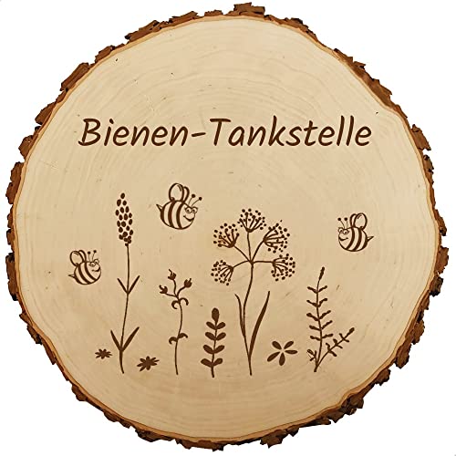 Baumscheibe Bienen-Tankstelle, Garten-Dekoration, Holz-Scheibe ca. 18cm, Blumen-Beet-Deko für Garten-Freunde, witzige Geschenk-Idee für Natur-Liebhaber, Motiv GA1o von Sterngraf