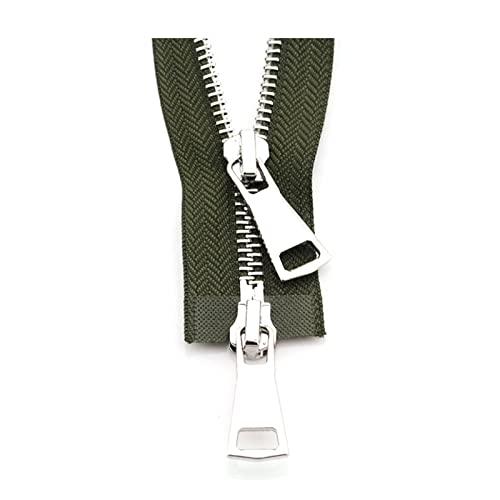 1 Stück 70/90cm 5# Metallreißverschluss Silber Doppelschieber Zwei-Wege-Reißverschluss für Manteltasche Kleidungsstück Nähzubehör, Armeegrün, 90cm von Stevenurr