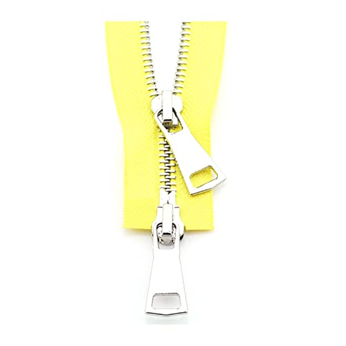 1 Stück 70/90cm 5# Metallreißverschluss Silber Doppelschieber Zwei-Wege-Reißverschluss für Manteltasche Kleidungsstück Nähzubehör, Gelb, 70cm von Stevenurr