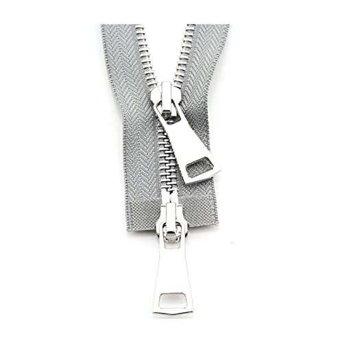 1 Stück 70/90cm 5# Metallreißverschluss Silber Doppelschieber Zwei-Wege-Reißverschluss für Manteltasche Kleidungsstück Nähzubehör, Grau, 70cm von Stevenurr