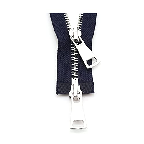 1 Stück 70/90cm 5# Metallreißverschluss Silber Doppelschieber Zwei-Wege-Reißverschluss für Manteltasche Kleidungsstück Nähzubehör, Navy blau, 70cm von Stevenurr