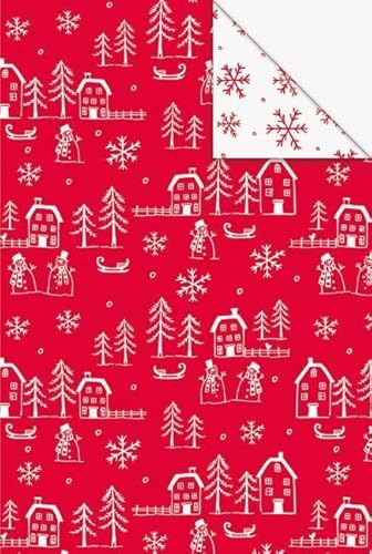 Geschenkpapier "Island" - Breite 50cm / Länge 250m - Rot mit Weißen Weihnachtsmotiven - Weihnachtliches Geschenkpapier von Stewo