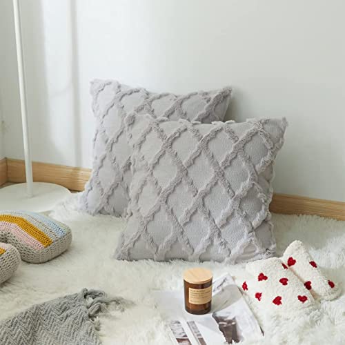 Kissenhülle Grau, Deko Kissenbezug 40x40 2er Set Sofa Kissenbezug Weich Plüsch Kissenbezüge Boho Sofakissenbezüge Flauschig Wolle Kissenhülle Grau, Deko Kissenbezug 40x40 2er Set Sofa Kissenbezug Weich Plüsch Kissenbezüge Boho Sofakissenbezüge Flauschig Wolle von Stfery