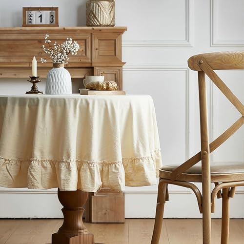 Stfery Tischdecke 150x200 Beige Gelb Küchentischabdeckung Samt Einfarbig Mit Rüschen Tischtuch Wasserdicht Dauerhaft für Esszimmer von Stfery