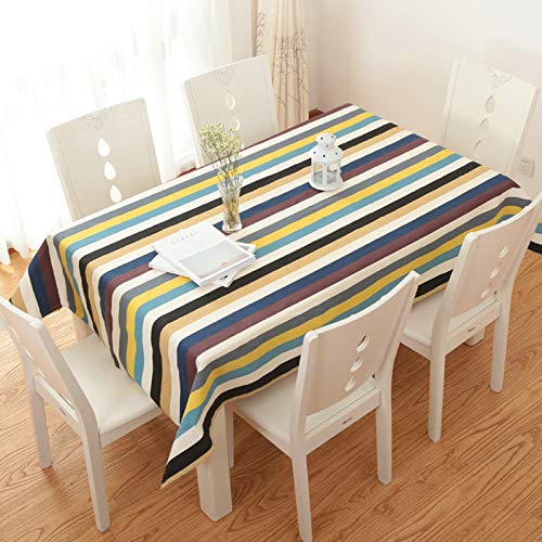 Stfery Tischdecke Leinen Baumwolle, Bunt Streifen, Blau Gelb, 140x140cm, Tablecloth Modern, Tischdecke Quadratisch Stehtisch von Stfery