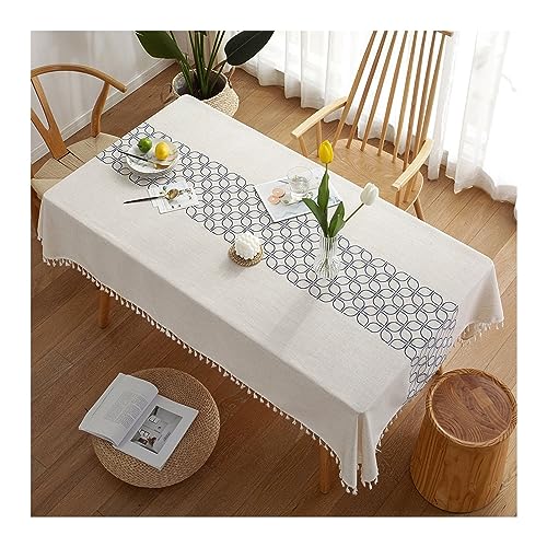 Stfery Tischdecken Zum Besticken, Kleeblatt Muster Blau, 140x220cm, Tischtuch Leinenoptik Mit Quaste Nordischer Stil, Tischdecke Rechteckig Deko von Stfery