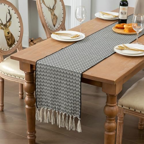 Stfery Tischläufer Modern 35x180, Leinen Tisch Läufer Schwarz, Geometrische Muster Tischläufer für Küche Esstisch Dekoration Drinnen Urlaub Party Dekor Stfery Tischläufer Modern 35x180, Leinen Tisch Läufer Schwarz, Geometrische Muster Tischläufer für Küche Esstisch Dekoration Drinnen Urlaub Party Dekor von Stfery