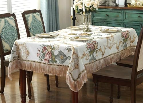 Stfery Tischtücher 160x250 Beige Tafeltuch Abwaschbar Polyester Blumen Bestickt Mit Quasten Tischdecken Wasserabweisend Dauerhaft für Esszimmer Stfery Tischtücher 160x250 Beige Tafeltuch Abwaschbar Polyester Blumen Bestickt Mit Quasten Tischdecken Wasserabweisend Dauerhaft für Esszimmer von Stfery