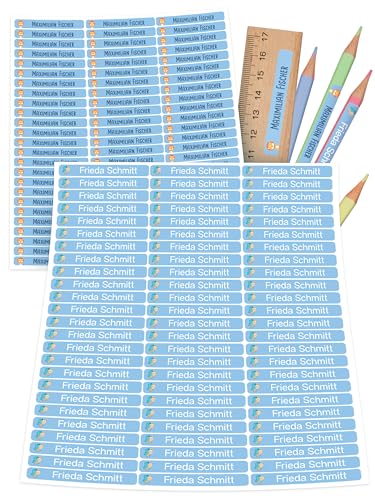 StiKiddo® 225 Stück Namensaufkleber Kinder für die Schule - Personalisierte Aufkleber, Ideal für Stifte & Schulsachen, Made in Germany - Blau von StiKiddo
