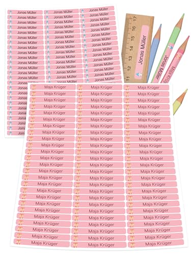 StiKiddo® 225 Stück Namensaufkleber Kinder für die Schule - Personalisierte Aufkleber, Ideal für Stifte & Schulsachen, Made in Germany - Rosa von StiKiddo