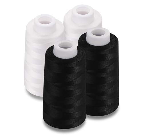StiVerse Overlockgarn, 4 Kegel, 274 m pro Spule, Allzweck-Polyesterfaden, 40S/2, zum Nähen, Serger, Overlock, Quilten, Stücken – Schwarz + Weiß von StiVerse