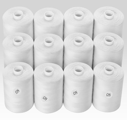Stiverse 12 Stück weißes Nähgarn, 914 m Polyester-Weißfaden zum Nähen, Allzweck-Nähgarn, Fäden für Nähmaschine/Handnähen/Handsteppen Stiverse 12 Stück weißes Nähgarn, 914 m Polyester-Weißfaden zum Nähen, Allzweck-Nähgarn, Fäden für Nähmaschine/Handnähen/Handsteppen von StiVerse
