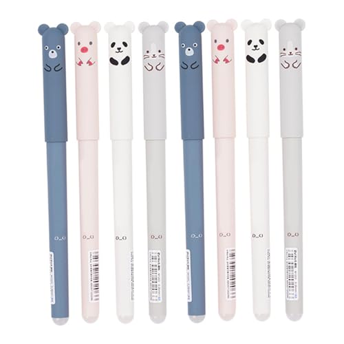 8pcs löschbare Stifte, 0, 5 mm feiner Punktlöschbare Tintenstifte mit Radiergummi, glattes wandendes schwarzes Gel, niedlicher Bärengel Stift für Schreibkörperbilanzgeschenke, 0. von Stibzeup