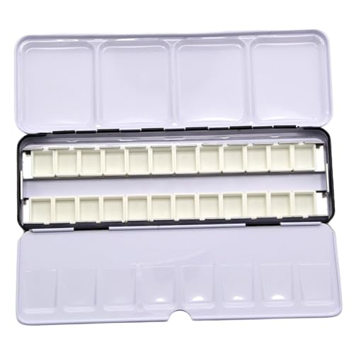 Stibzeup Leere Aquarellpalette 9x3 Eisen -Aquarellpalette Halten Sie 24 halbe/12 ganze Pfannen mit Deckel tragbar von Stibzeup
