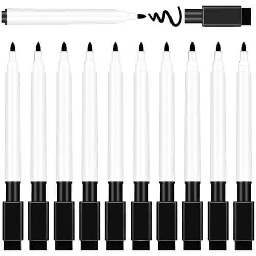 Trocken abwischbare Marker mit Radiergummi, ultrafeine Spitze, 10 Stück, 11, 4 cm lang, feine Spitze, trocken abwischbare Marker, schwarze Whiteboard für Schule, Büro und Konferenzraum von Stibzeup