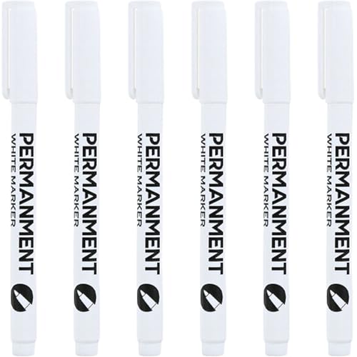 Weißer Permanentmarker, 6 Stück ölbasierter weißer Lackstift, 1 mm schnelltrocknender Lackstift, wasserfester White Out Stift, Permanentmarker für Holz, Metall, Stoff, Kunststoff und Glas von Stibzeup